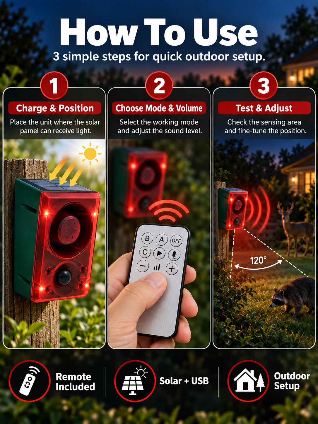 đ¨ Solar-Powered Outdoor Motion Alarm â Remote-Controlled Farm & Garden Security Siren