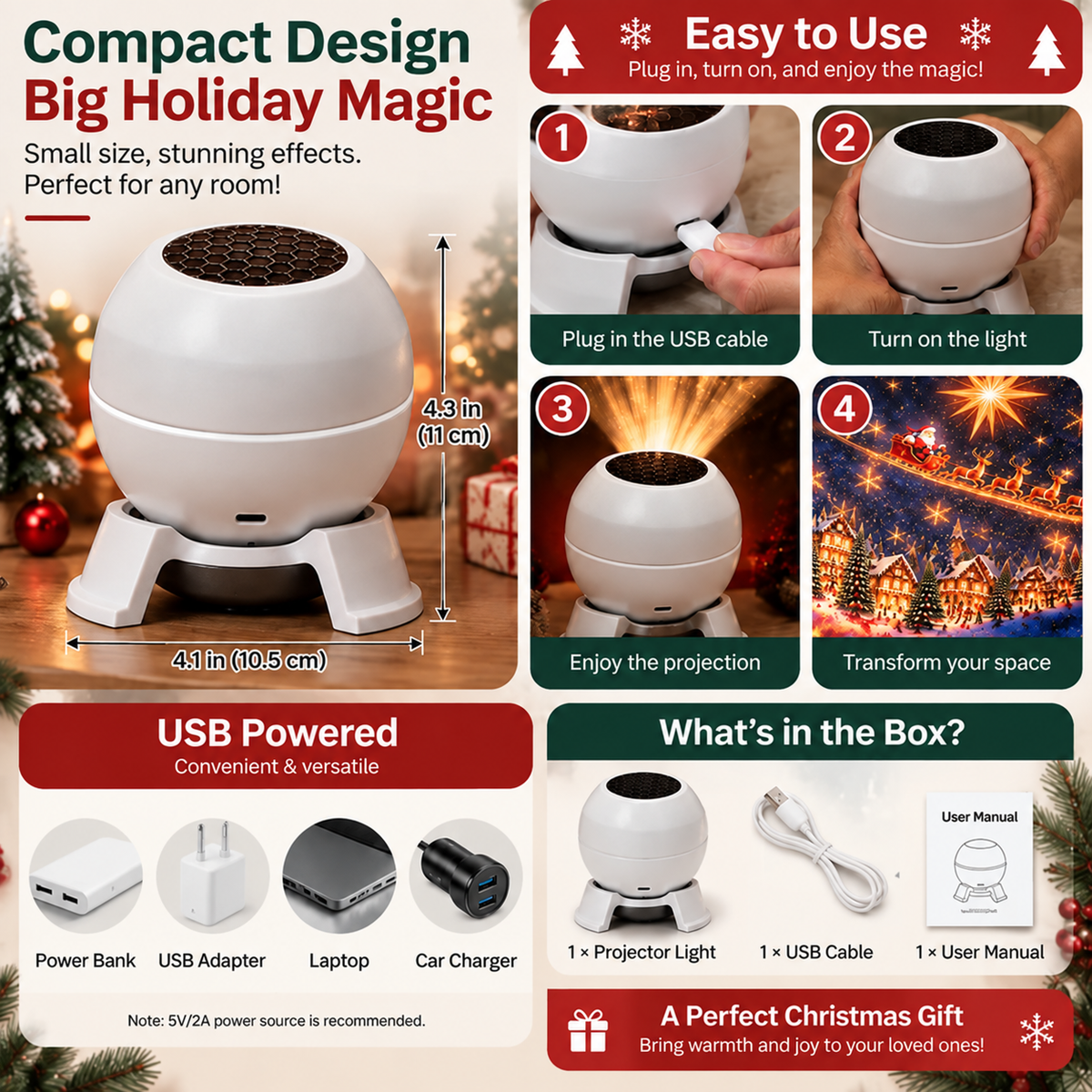 đˇTurn Any Room Into a Christmas Wonderland â Holiday Projection Night Light
