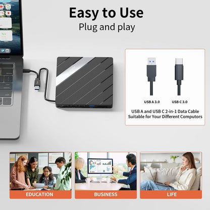 Laptop DVD Player USB C 3.0 Portable CD Burner with SD/TF Card Slot & 3 USB Ports Compatible with Mac, Windows, Linux