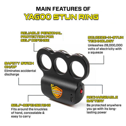 YAGOO™ 28,000,000V Knuckle Stun Ring with Bright Safety Light