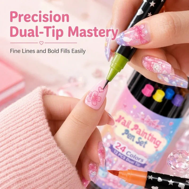 🎉Halloween Sale Over 35k+ Sold!💅🎨24‑Colors Dual‑Ended Nail Painting Pens‑DIY Manicure Drawing Set🎁