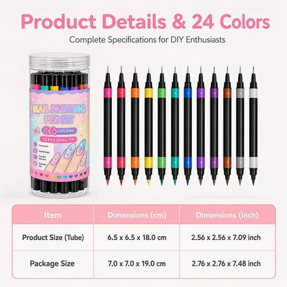 🎉Halloween Sale Over 35k+ Sold!💅🎨24‑Colors Dual‑Ended Nail Painting Pens‑DIY Manicure Drawing Set🎁