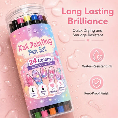 🎉Halloween Sale Over 35k+ Sold!💅🎨24‑Colors Dual‑Ended Nail Painting Pens‑DIY Manicure Drawing Set🎁