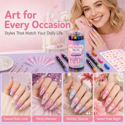 🎉Halloween Sale Over 35k+ Sold!💅🎨24‑Colors Dual‑Ended Nail Painting Pens‑DIY Manicure Drawing Set🎁